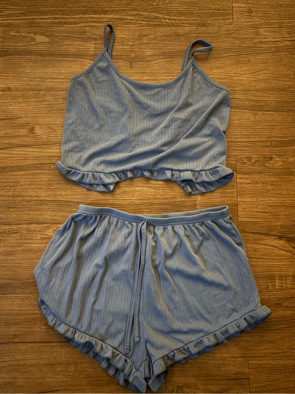 Blue Ribbed Cami & Shorts Sleep Set- MEDIUM